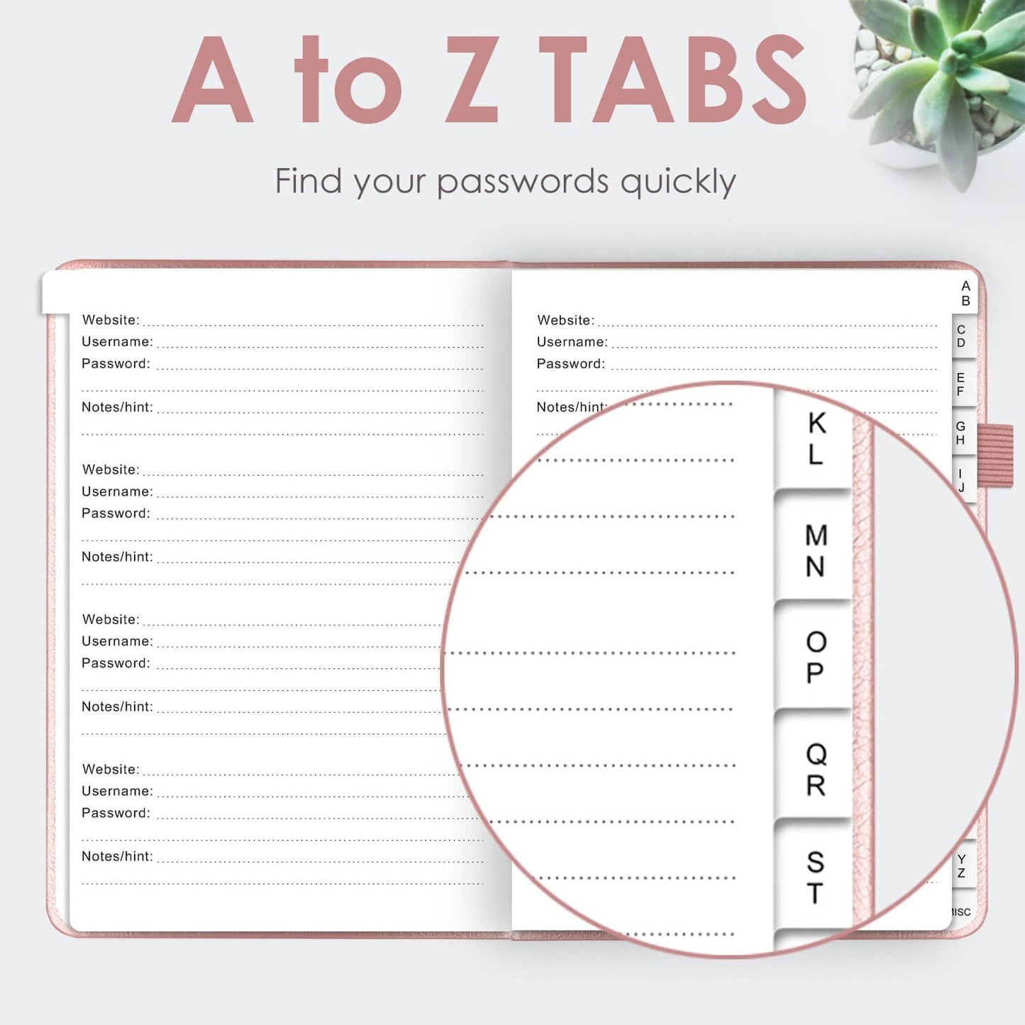 Elegant Password Book with Alphabetical Tabs - Hardcover Password Book for Internet Website Address Login - 5.2" x 7.6" Password Keeper and Organizer w/Notes Section & Back Pocket (Turquoise)