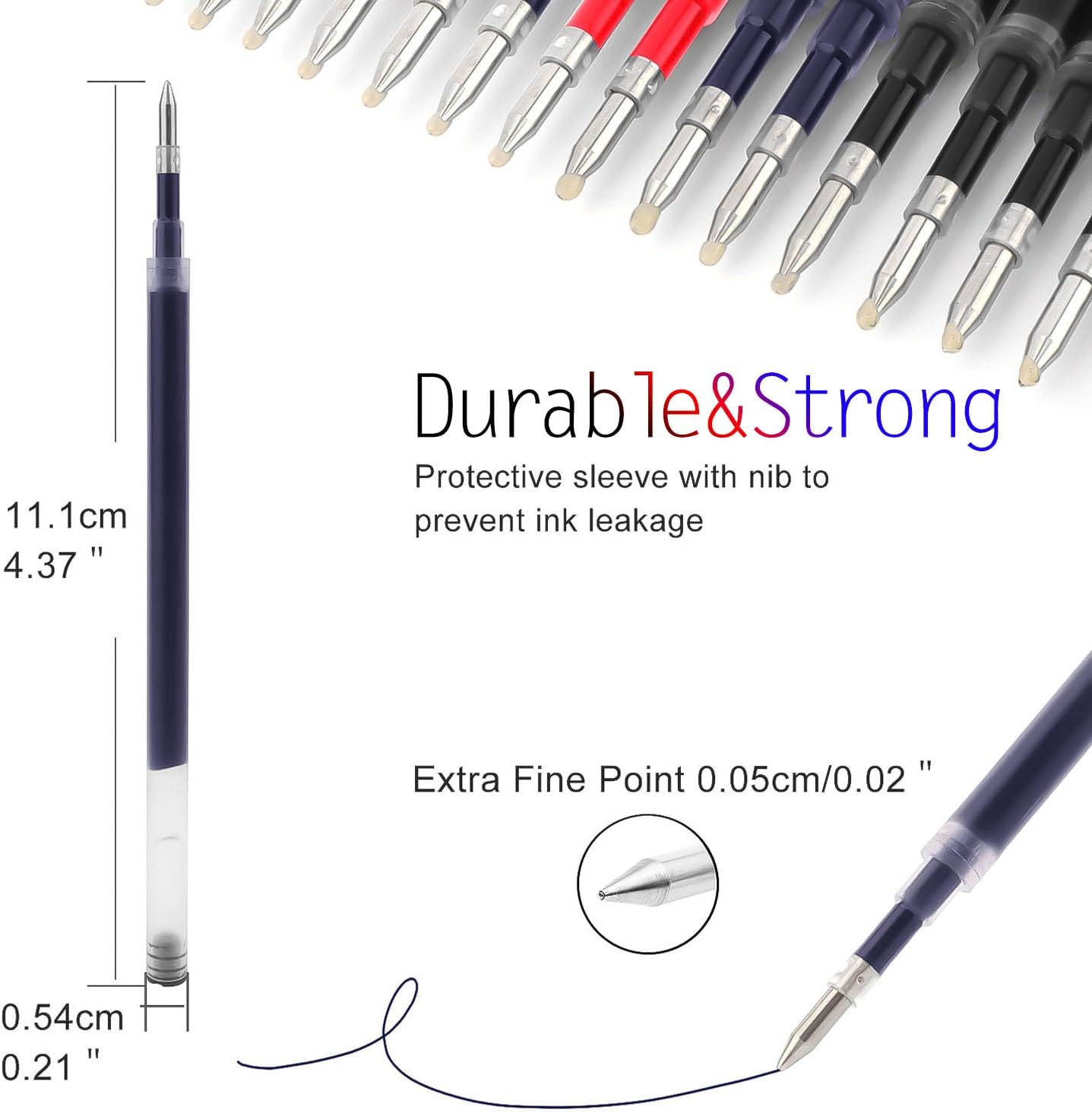 8 Pieces Replaceable Ballpoint Pen Refills Work for Most Brands Pens with Smooth Writing,Free-Flowing German Ink with Medium 0.5mm Ballpoint Tip(Black Refills and Length 4.4inch)
