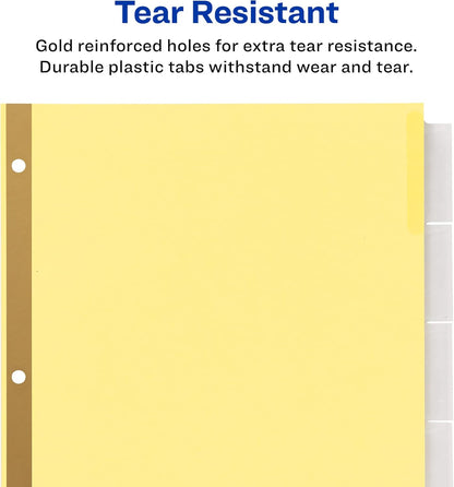 Avery Insertable Dividers for 3 Ring Binder, 5-Tab Set, Clear Big Tabs, Buff Paper with Gold-Reinforced, 1 Set, Great for Organizing Projects, Reports, Finances, and More (11110)