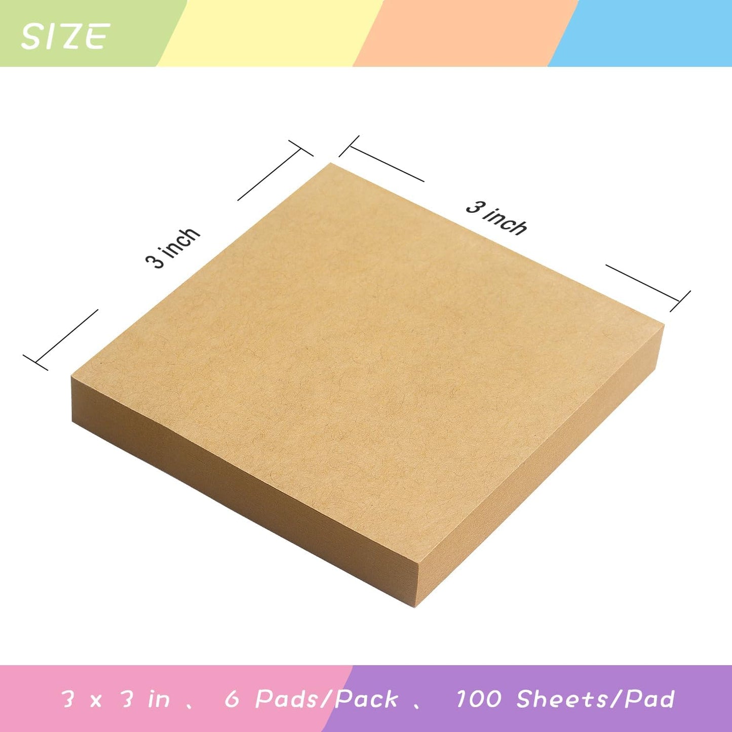 Sticky Notes 3x3 Self-Stick Notes Pads with 6 Bright Colors, Easy to Post for Office, Shool, Home, 6 Pads/Pack, 100 Sheets/Pad (Purple)
