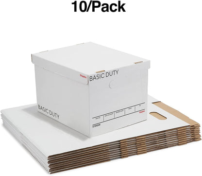 STAPLES Corrugated File Box Lift Off Lid, Letter/Legal Size, White/Black, 10/Pack