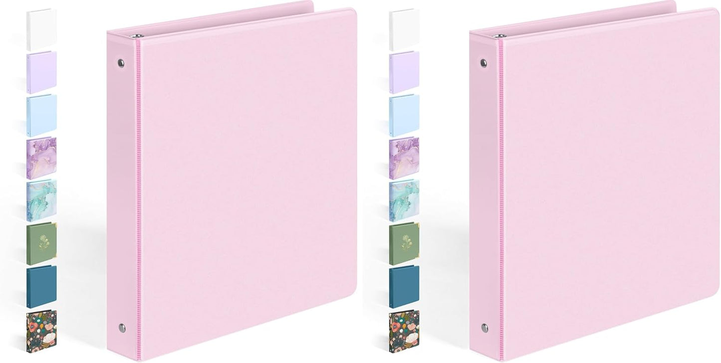 BinderX Extra Durable 3 Ring Binder, Round Rings 1 Inch Binder, Fits 175 Sheets of 8.5x11 Paper, Customizable View Cover with Inside Pockets, Cute 1" Binders, 1 Inch Binders 3 Ring, Pink