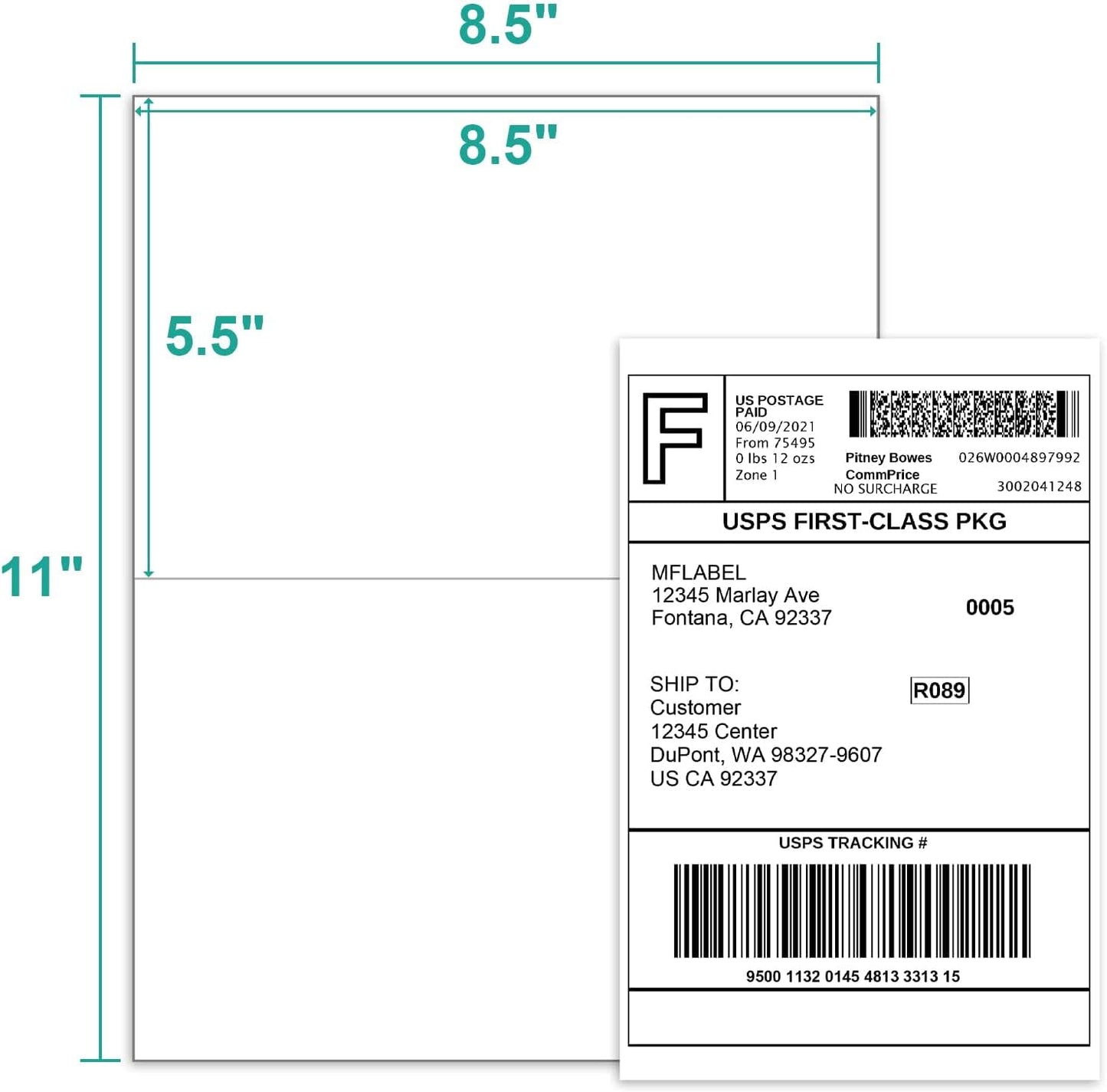 MFLABEL Half Sheet Shipping Labels - 200 Self Adhesive Sticker Sheets for Laser & Inkjet Printers, Waterproof & Smudge-Free, with 12 Free Fragile Labels for Packaging, Shipping and Crafting - Colors A