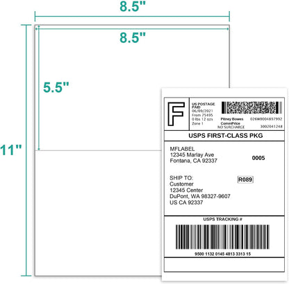 MFLABEL Half Sheet Shipping Labels - 200 Self Adhesive Sticker Sheets for Laser & Inkjet Printers, Waterproof & Smudge-Free, with 12 Free Fragile Labels for Packaging, Shipping and Crafting - Colors B