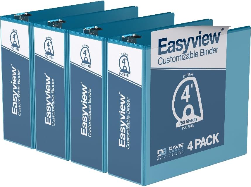 Easyview Premium 3-Ring Binders with Clear-View Covers and D Rings, Binders for School or Office, 5 Inch, Pack of 4, White