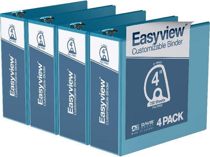 Easyview Premium 3-Ring Binders with Clear-View Covers and D Rings, Binders for School or Office, 5 Inch, Pack of 4, White