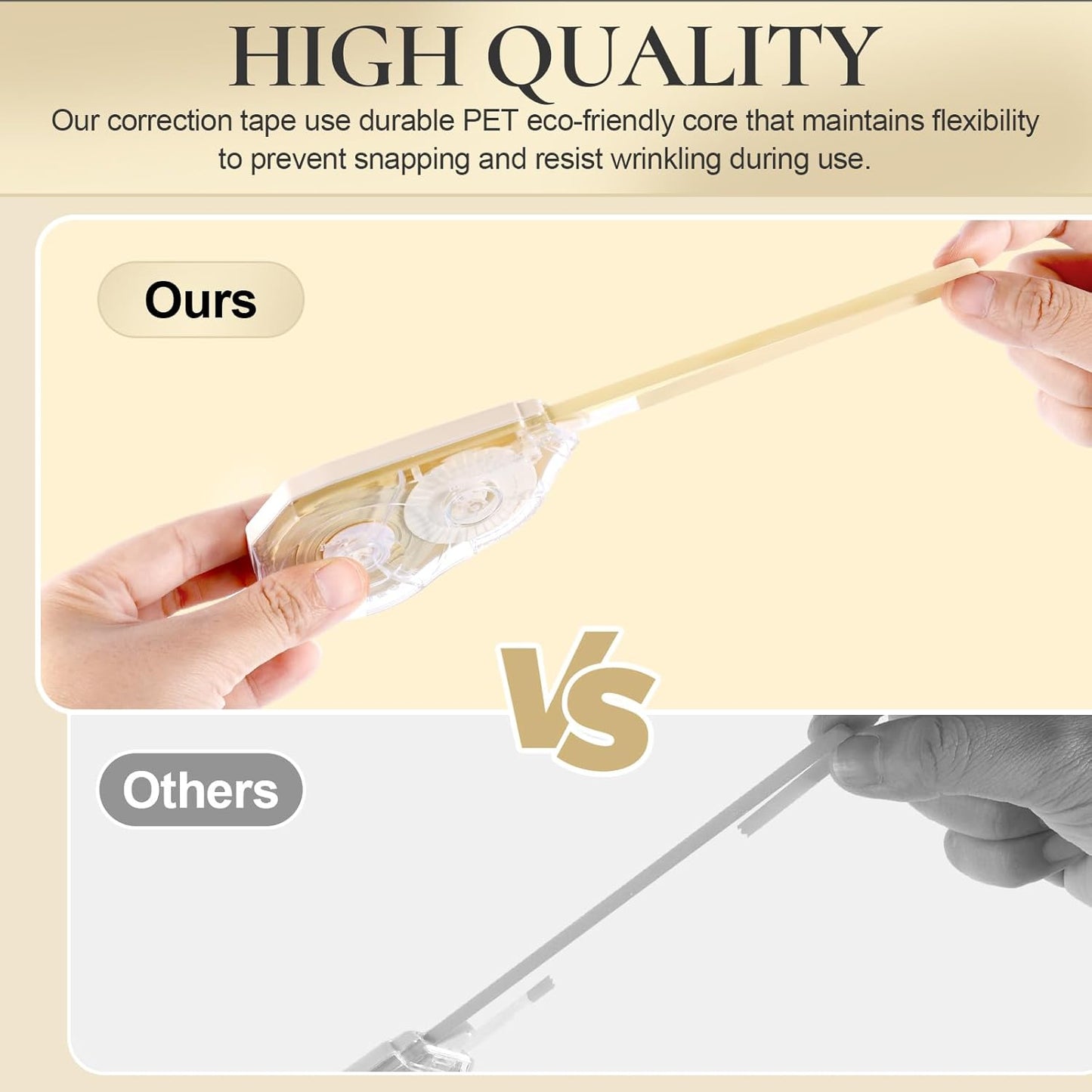 100 Feet Long Cream Correction Tape, Smooth Glide, No Residue, Quick Dry Beige Correction Tape, Perfect for School, Office Supplies, Crafting, Note Taking, Journaling (2 Pack)