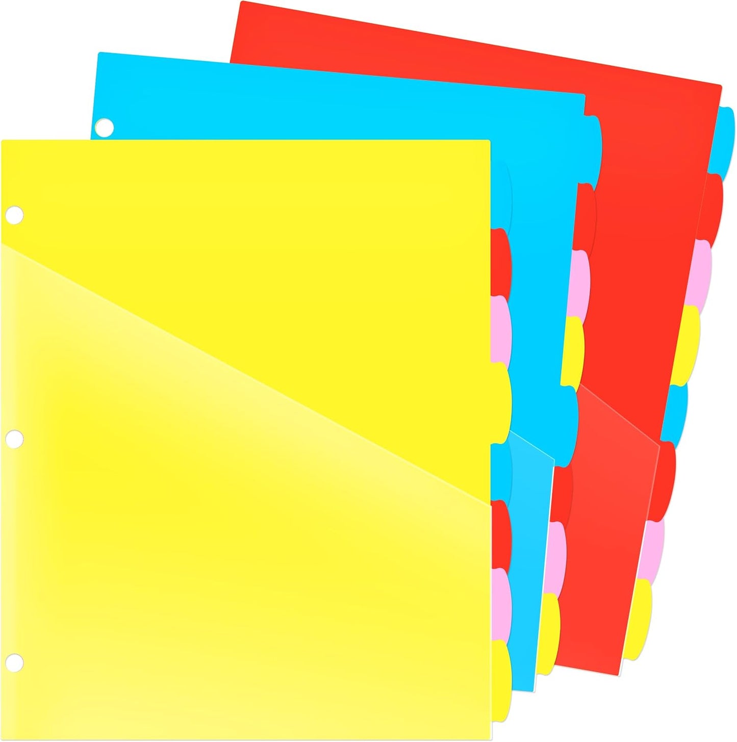 WOT I Durable 5-Tab Binder Dividers with Clear Pocket - 3 Sets, Reusable Plastic Dividers for 3 Ring Binder, 5 Vibrant Colors, Tear-Resistant, Total 15 Tabs (School & Office Supplies)