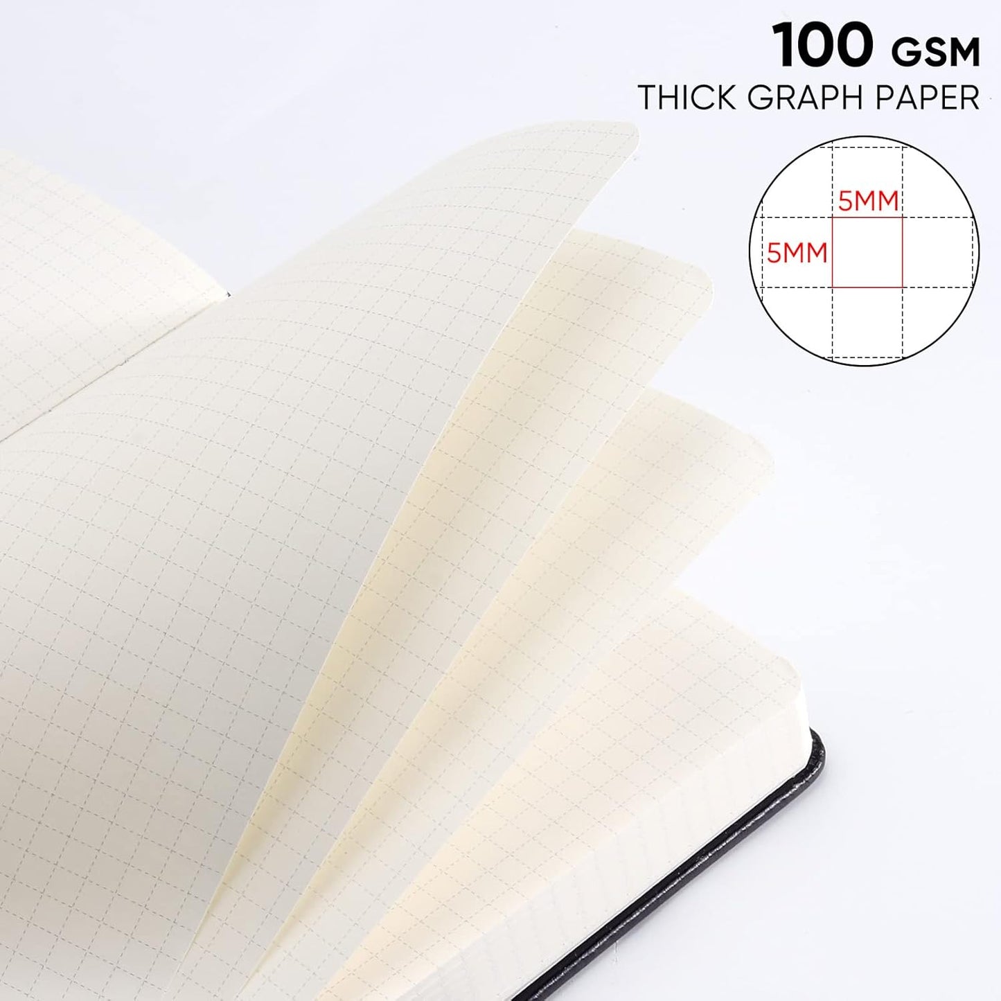 Graph Paper Notebook with 280 Pages,A5 Grid Paper Notebook/Journal,100gsm Thick Graph Leather Journal for Math Science Students,5.75'' × 8.38''-Black