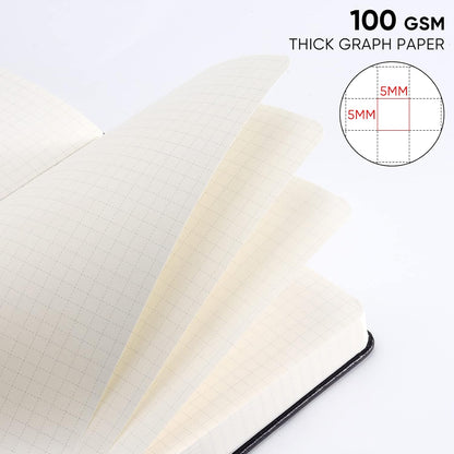 Graph Paper Notebook with 280 Pages,A5 Grid Paper Notebook/Journal,100gsm Thick Graph Leather Journal for Math Science Students,5.75'' × 8.38''-Black