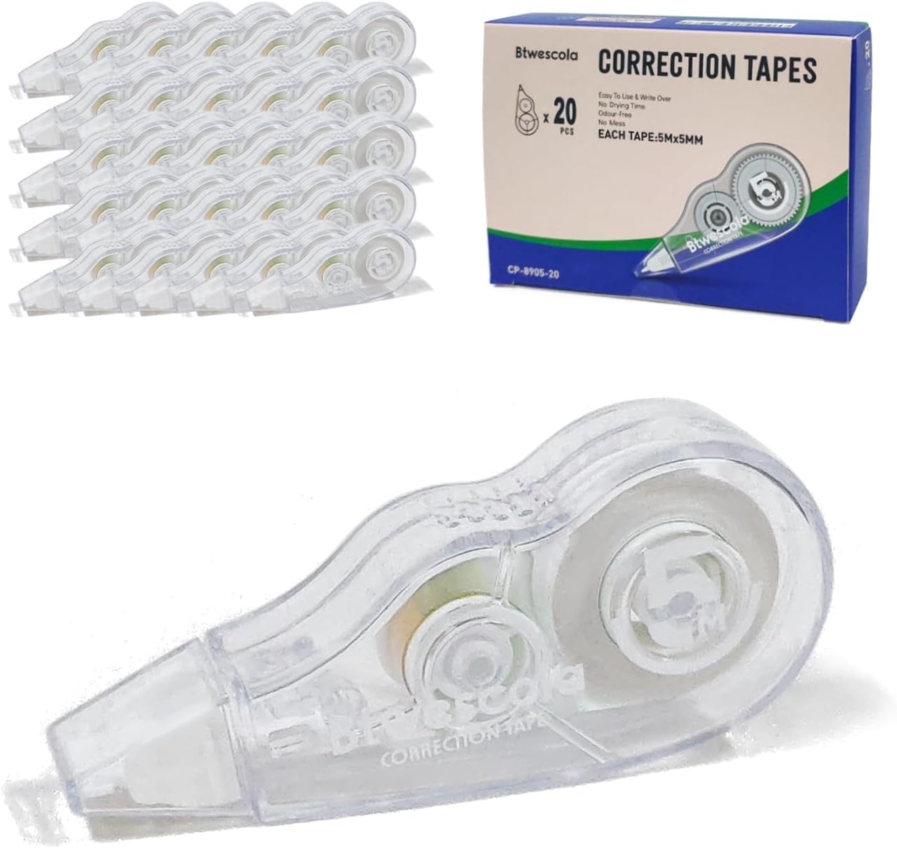 Correction Tape, 16.4FT EZ Tear-resistant Correction Tape, Easy To Use Applicator for Instant Correction Without Drying Time (10pcs/set)