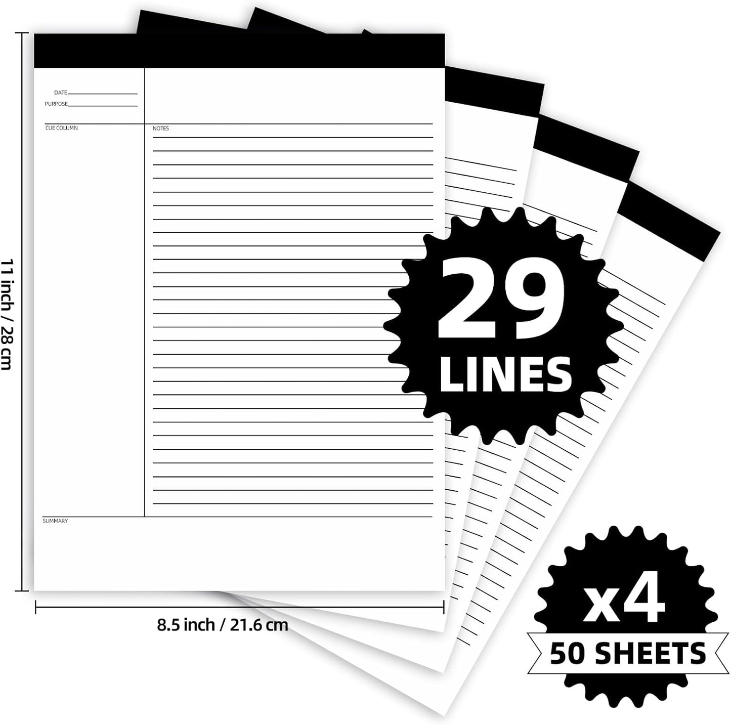 6 Pack Legal Pads 8.5" x 11" Note Pads with Date on Top, 50 Sheets Lined Paper Writing Pads, Narrow Ruled White Notepad Notebook for Office Business School College Supplies