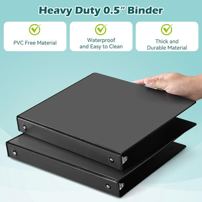 Heture 3 Ring Binder 1 Inch 12 Pack, 1" Clear View with Round Rings, PVC-Free,Holds for 200 Sheets 8.5“ x 11" US Letter Size Paper, Durable White Binders Perfect for Office,School and Home
