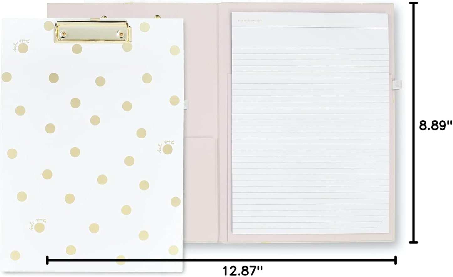 Kate Spade New York Clipboard Folio with Low Profile Clip, Black Professional Padfolio Includes Lined Notepad, Pen Loop, and Pocket, Polka Dots