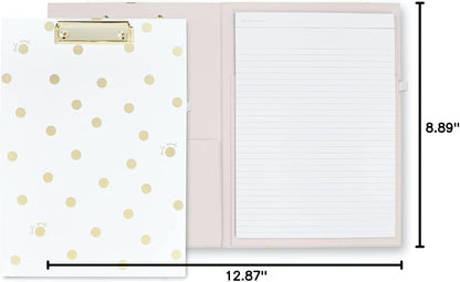 Kate Spade New York Clipboard Folio with Low Profile Clip, Black Professional Padfolio Includes Lined Notepad, Pen Loop, and Pocket, Polka Dots