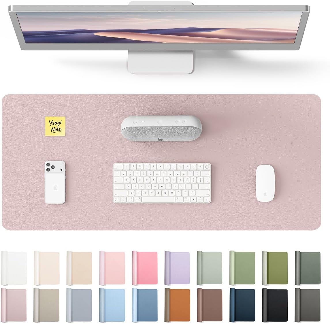 YSAGi Leather Office Desk Pad Protector, Large Mouse Pad, Non-Slip, PU Leather, Laptop Desk Blotter, Waterproof Writing Pad for Office and Home, Black, 23.6" x 13.8" - Colors A