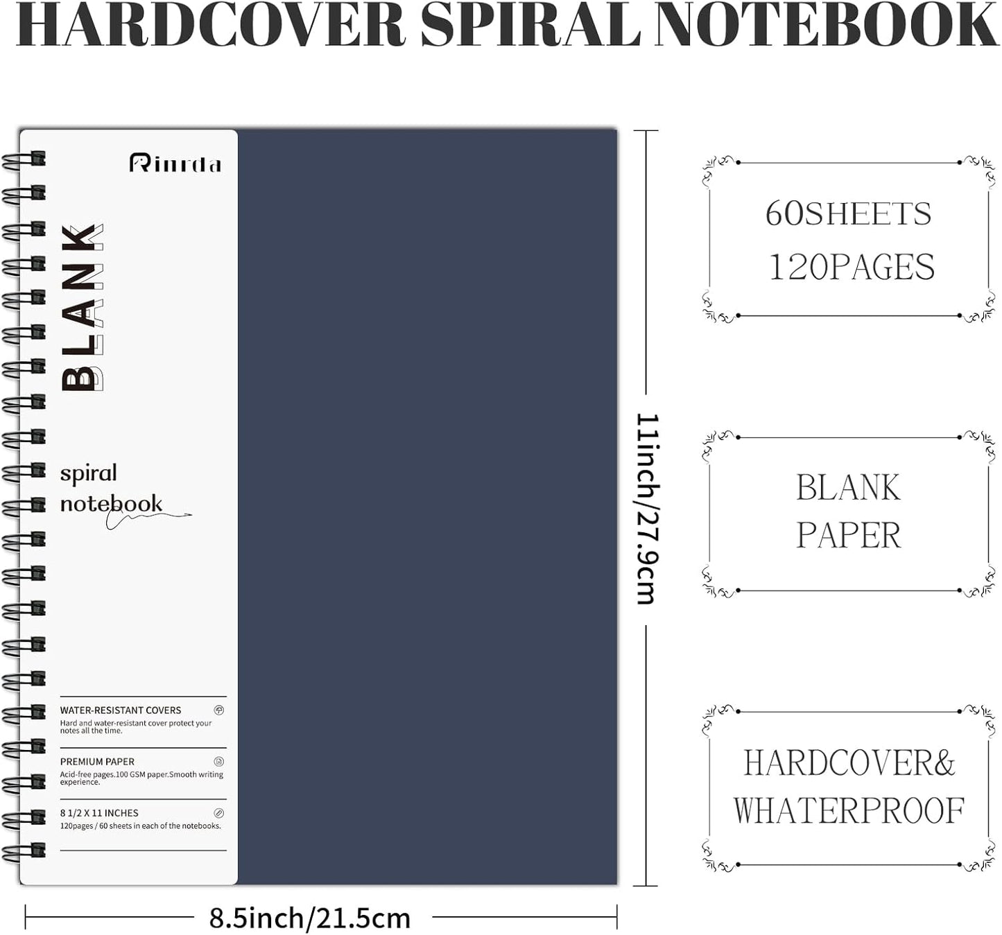 Lined Notebook Spiral Notebook 8.5" x 11"-4 Pack Large Journal Hardcover Notebook 7mm College Ruled Notebook 120 Pages 100 GSM Thick Hardcover Journal for School (LINED, Mult-color)