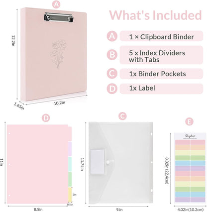 SKYDUE Clipboard Binder with Dividers,1 Inch Linen 3 Ring Binder with Clipboard on Front for Organizer, Clipboard Folder with Pocket, Labels Office Supplies OliveGreen