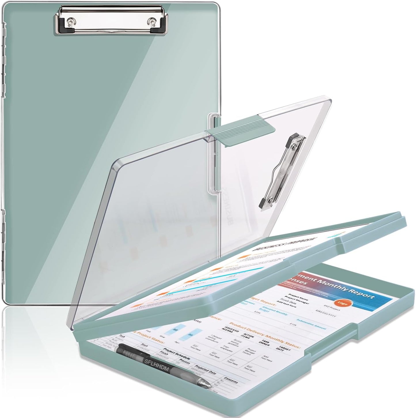SFLHHDM Clipboard with Storage,Heavy Duty Clip Boards 8.5x11 with 2 Storage Case,Clear Visible Panel Storage Clipboards,Side Opening Nursing Clipboard Folder for Office Supplies-Light Purple