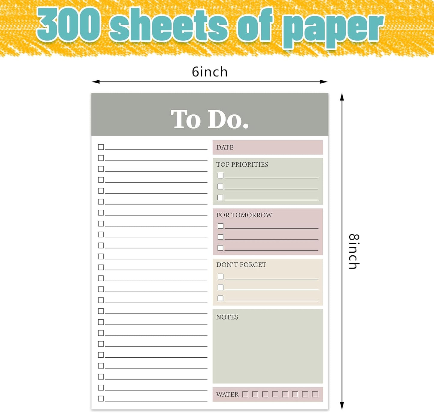 Spakon 300 Sheets Daily to Do List Notepad Notebook Library Card to Do Planner Checklist Memo Writing Pad Schedule Reminder Office Homework Planner for Task, 6" x 8(Retro,Beige)