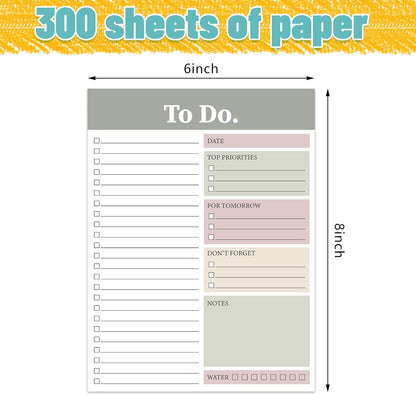 Spakon 300 Sheets Daily to Do List Notepad Notebook Library Card to Do Planner Checklist Memo Writing Pad Schedule Reminder Office Homework Planner for Task, 6" x 8(Retro,Beige)