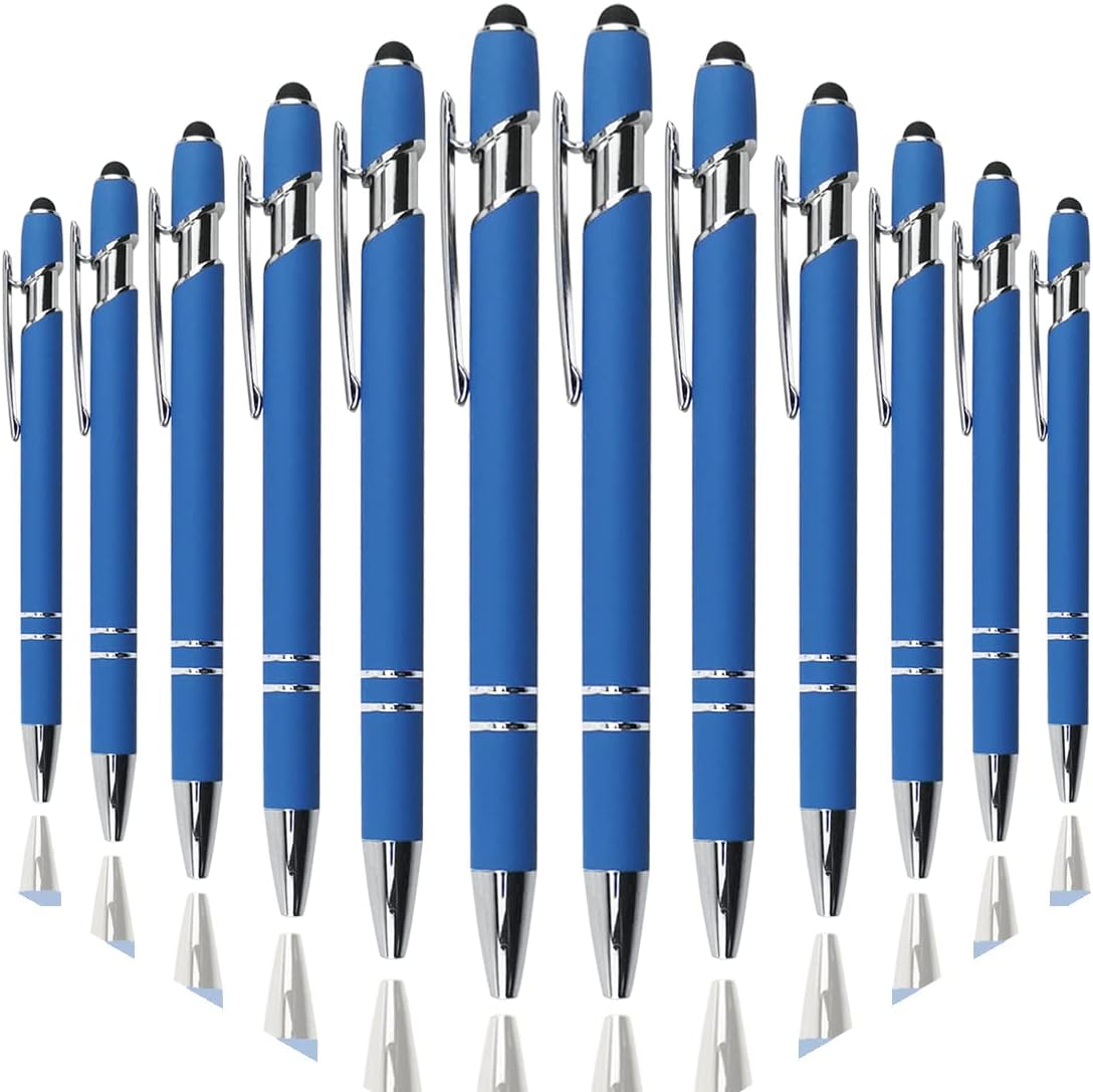 Oddmoal Ballpoint Pen with Stylus Tip, Soft Touch Click Metal Pen, 1.0mm Medium Point, Black Ink, 12 Count(Black)