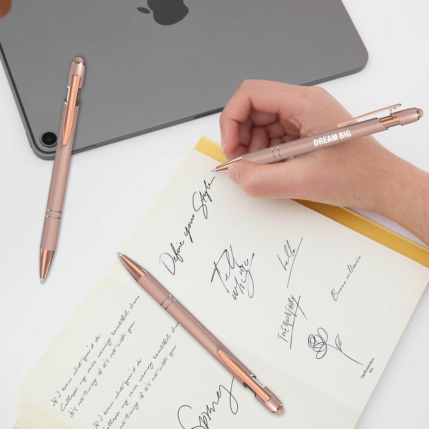 Actsun Funny Pens - 12 Pack Fine Point Smooth Writing Pens with Inspirational Tips, Black Ink, Touch Stylus Screens, Motivational Gift for Office & Desk Accessories