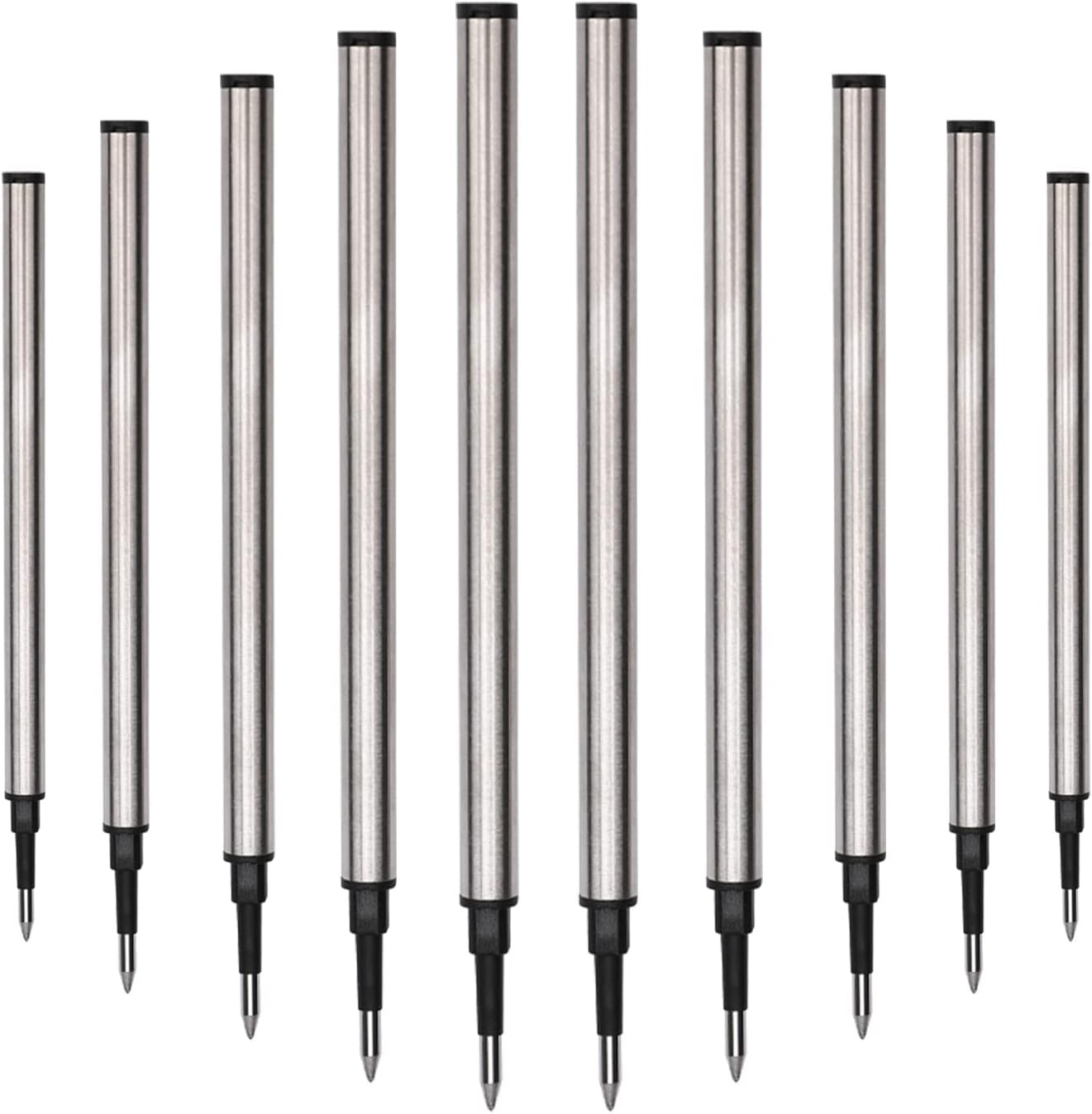 YIVONKA 10 Pieces Replaceable Ballpoint Pen Refills Medium Point Metal Refill Smooth Writing Black or Blue Ink Pen Refills 0.5 mm (10 Black 0.5mm Refills)