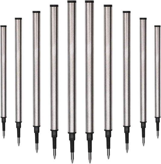 YIVONKA 10 Pieces Replaceable Ballpoint Pen Refills Medium Point Metal Refill Smooth Writing Black or Blue Ink Pen Refills 0.5 mm (10 Black 0.5mm Refills)