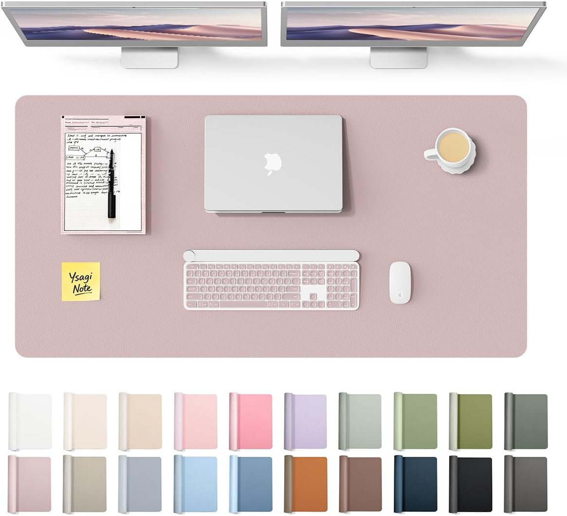 YSAGi Leather Desk Pad Protector, Large Mouse Pad, Non-Slip PU Leather Desk Blotter, Waterproof Writing Pad for Office and Home (31.5" x 15.8", Eggshell) - Colors A