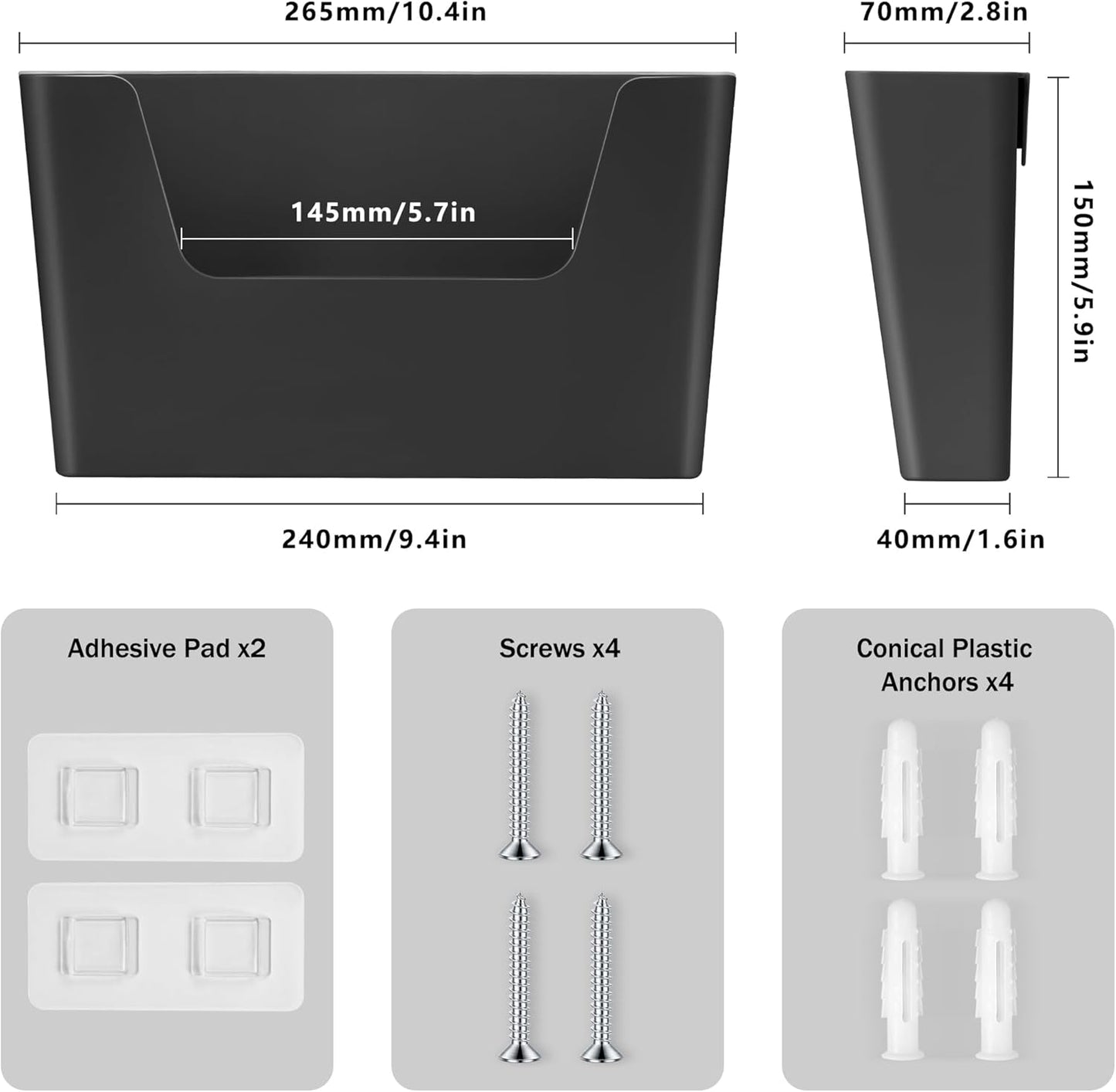 Jomola No Drilling Wall Mount File Holder - Office Wall Hanging Files & Magazines Organizer - Plastic Door Mount with Adhesive Pad, Gray (1 Count)