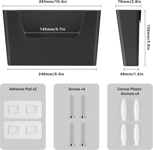 Jomola No Drilling Wall Mount File Holder - Office Wall Hanging Files & Magazines Organizer - Plastic Door Mount with Adhesive Pad, Gray (1 Count)