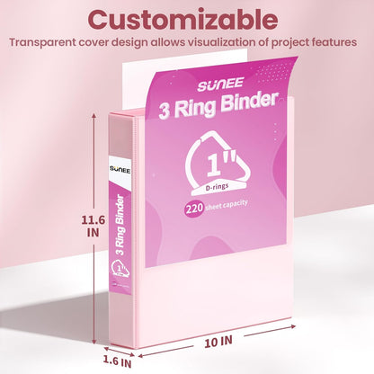 SUNEE 3 Ring Binder 1 Inch D Ring, Clear View Binder Three Ring PVC-Free (Fit 8.5x11 Inches) for School or Office Supplies, Assorted Pastel, 4 Pack