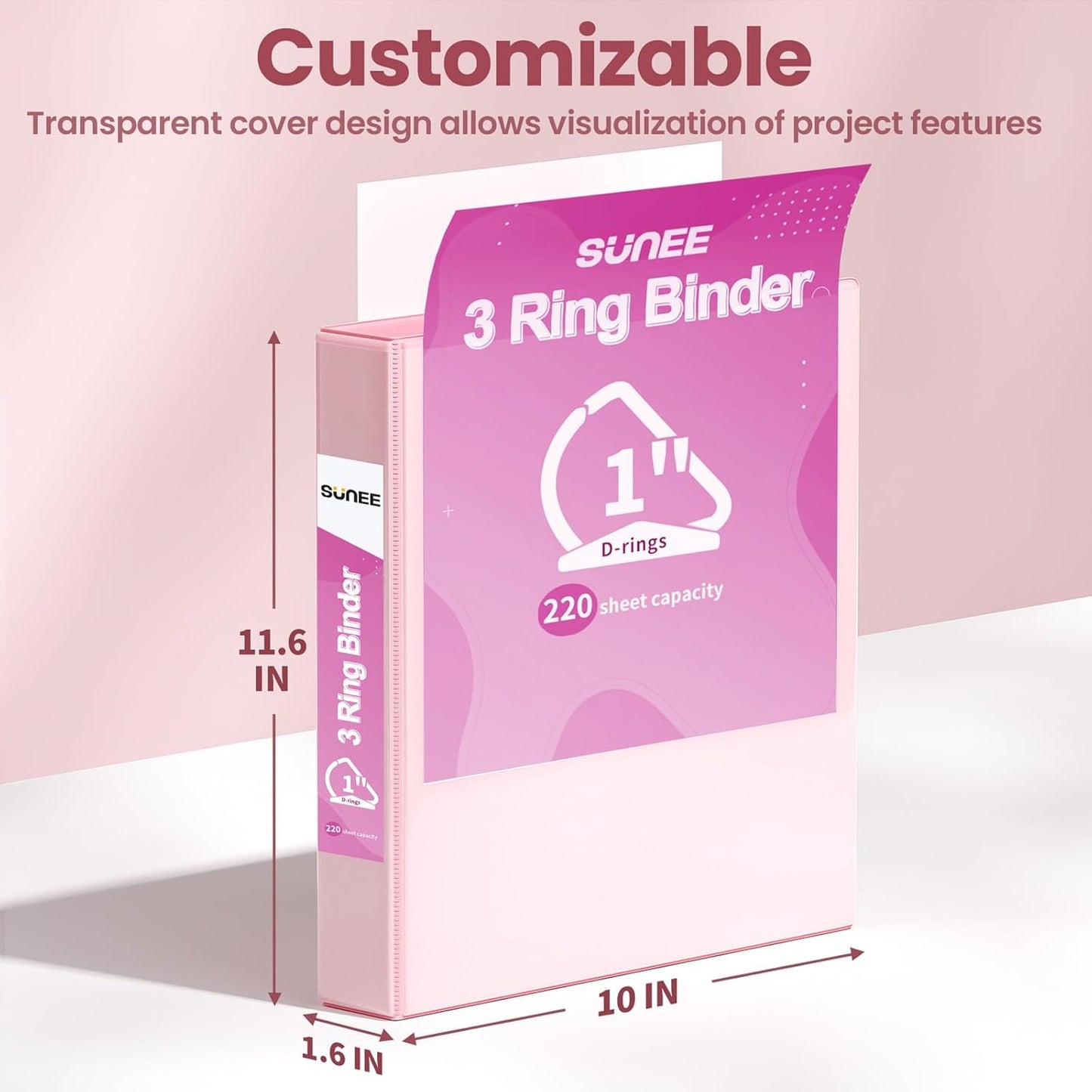 SUNEE 3 Ring Binder 2 Inch, Clear View Binder Three Ring PVC-Free (Fit 8.5x11 Inches) for School or Office Supplies, Light Purple, 1 Pack