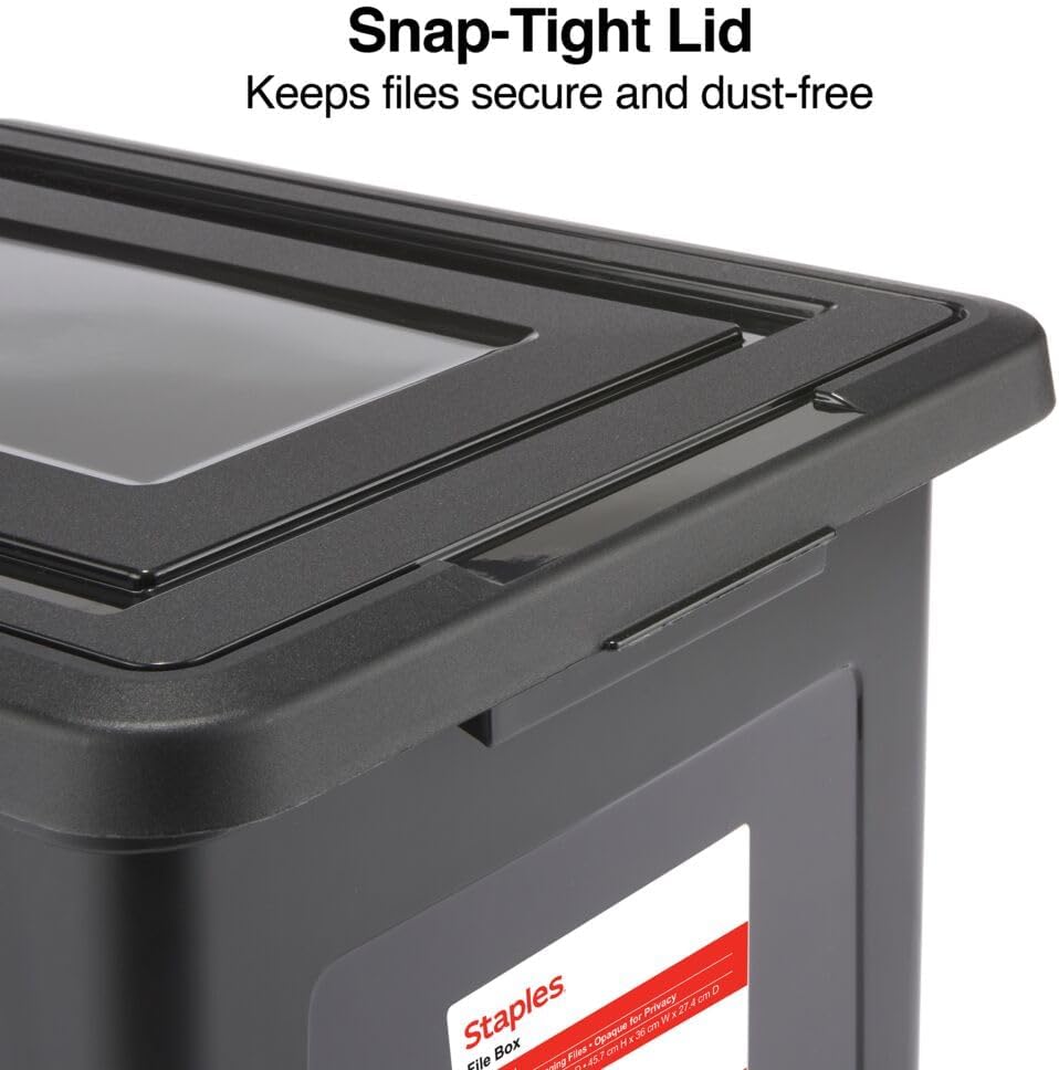 STAPLES Plastic File Box with Snap Lid, Letter/Legal Size, Clear, 4/Carton