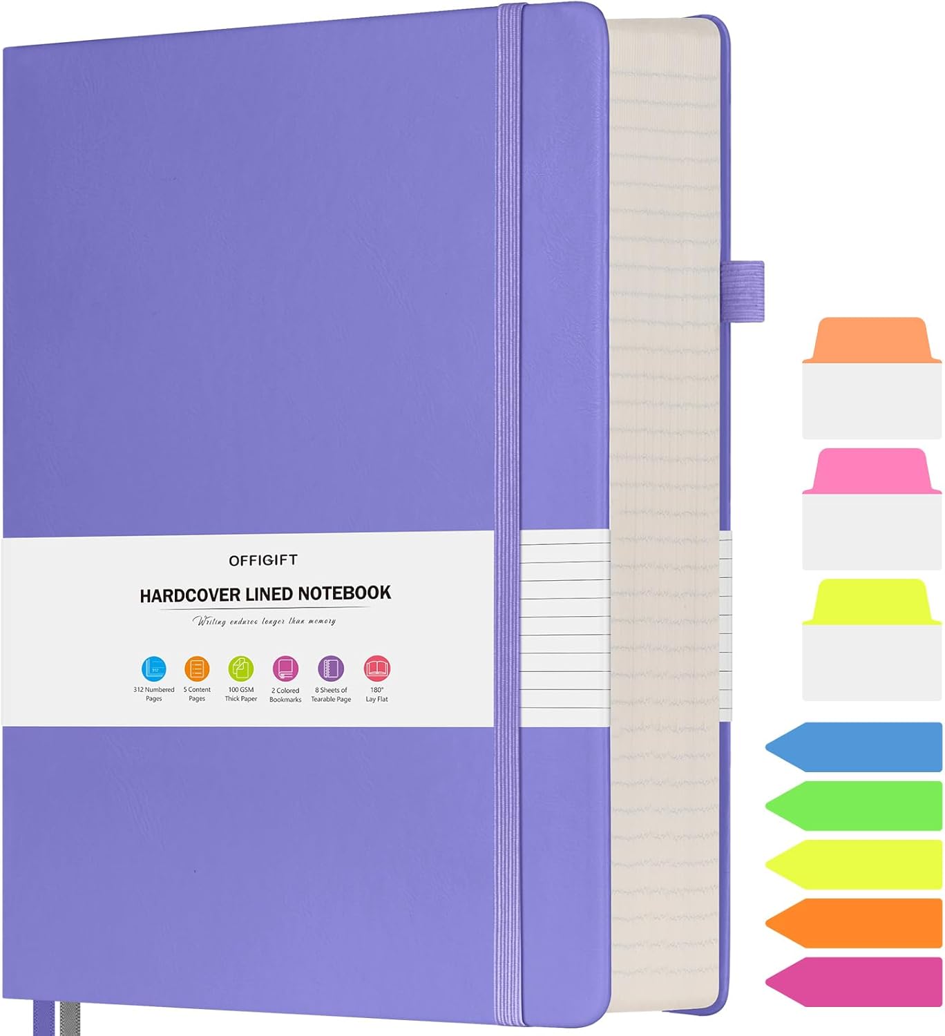 Lined Journal Notebook, Large A5 College Ruled Notebook, 312 Numbered Pages Work Notebook with Index Stickers, 100gsm Thick Paper, Hardcover Vegan Leather Journal for Women Men School Office, Black