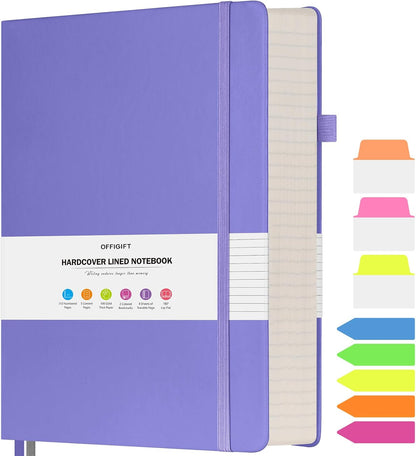 Lined Journal Notebook, Large A5 College Ruled Notebook, 312 Numbered Pages Work Notebook with Index Stickers, 100gsm Thick Paper, Hardcover Vegan Leather Journal for Women Men School Office, Black