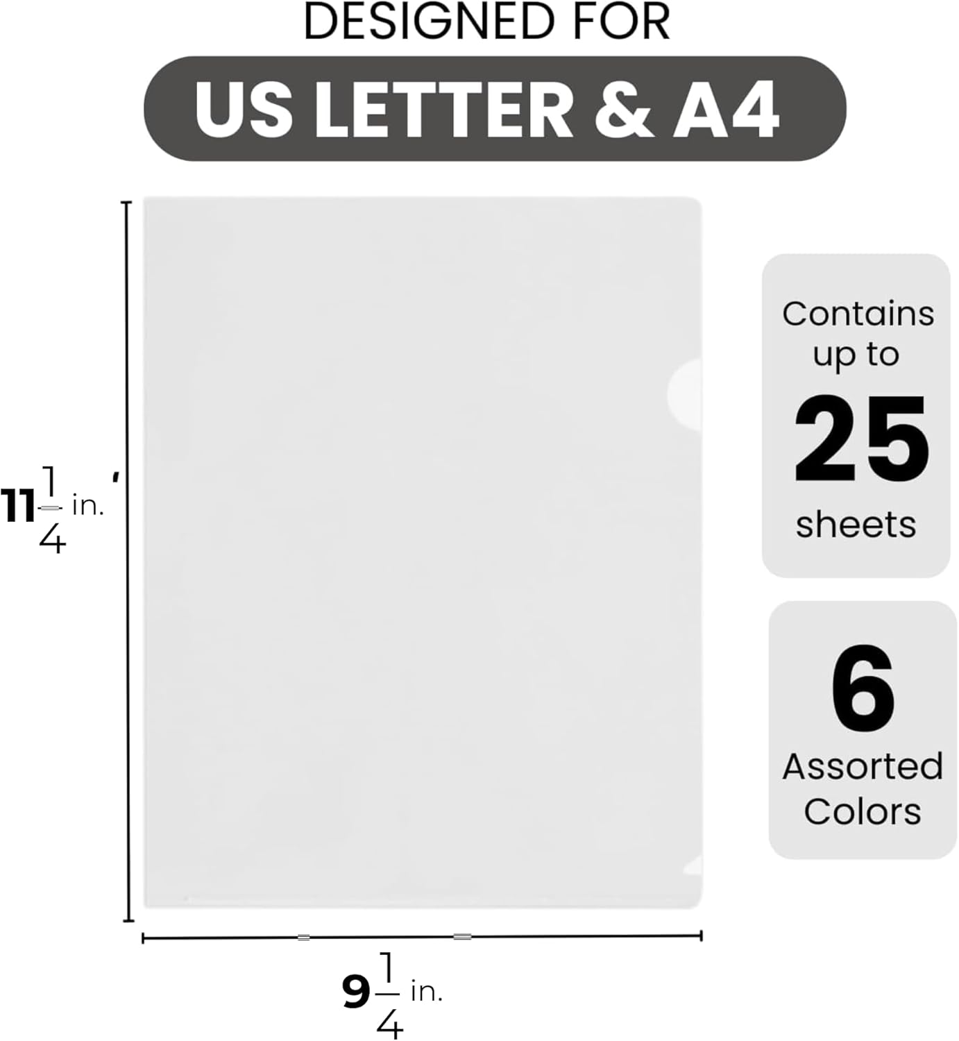 FLEXOFFICE 24 Pack Clear Project Folders for Important Documents, Heavyweight L-Shaped Transparent Poly Jacket Sleeves Folders Fit for US Letter Size