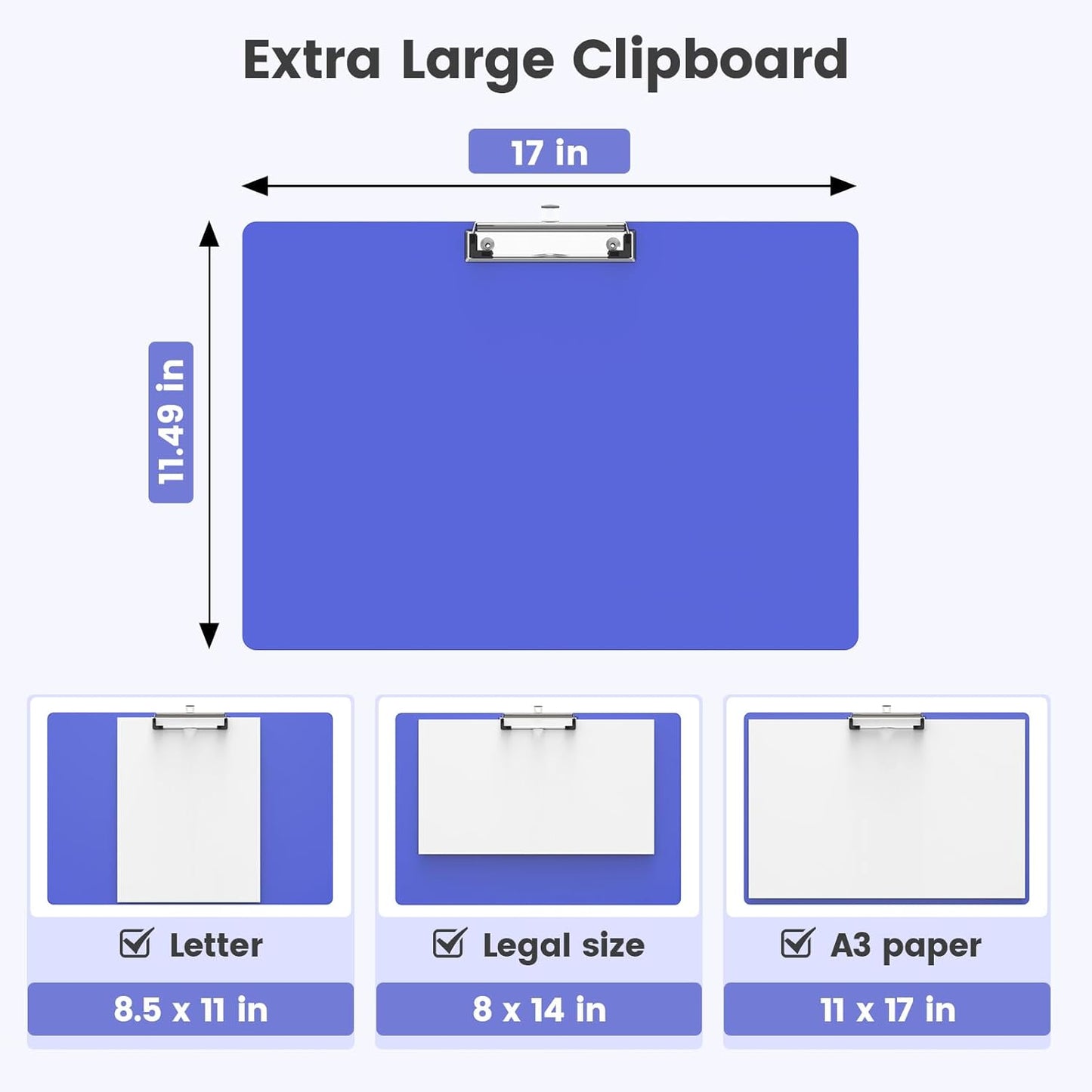 Extra Large 11x17 Clipboards, Plastic Black Drawing Boards, Horizontal Clip Board, Landscape Layout. Suitable for Watercolor, Sketching, Painting. Art & Drafting Supply