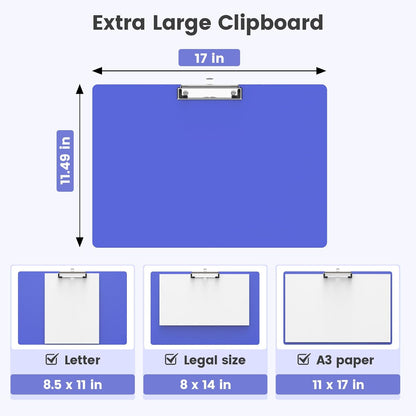 Extra Large 11x17 Clipboards, Plastic Black Drawing Boards, Horizontal Clip Board, Landscape Layout. Suitable for Watercolor, Sketching, Painting. Art & Drafting Supply