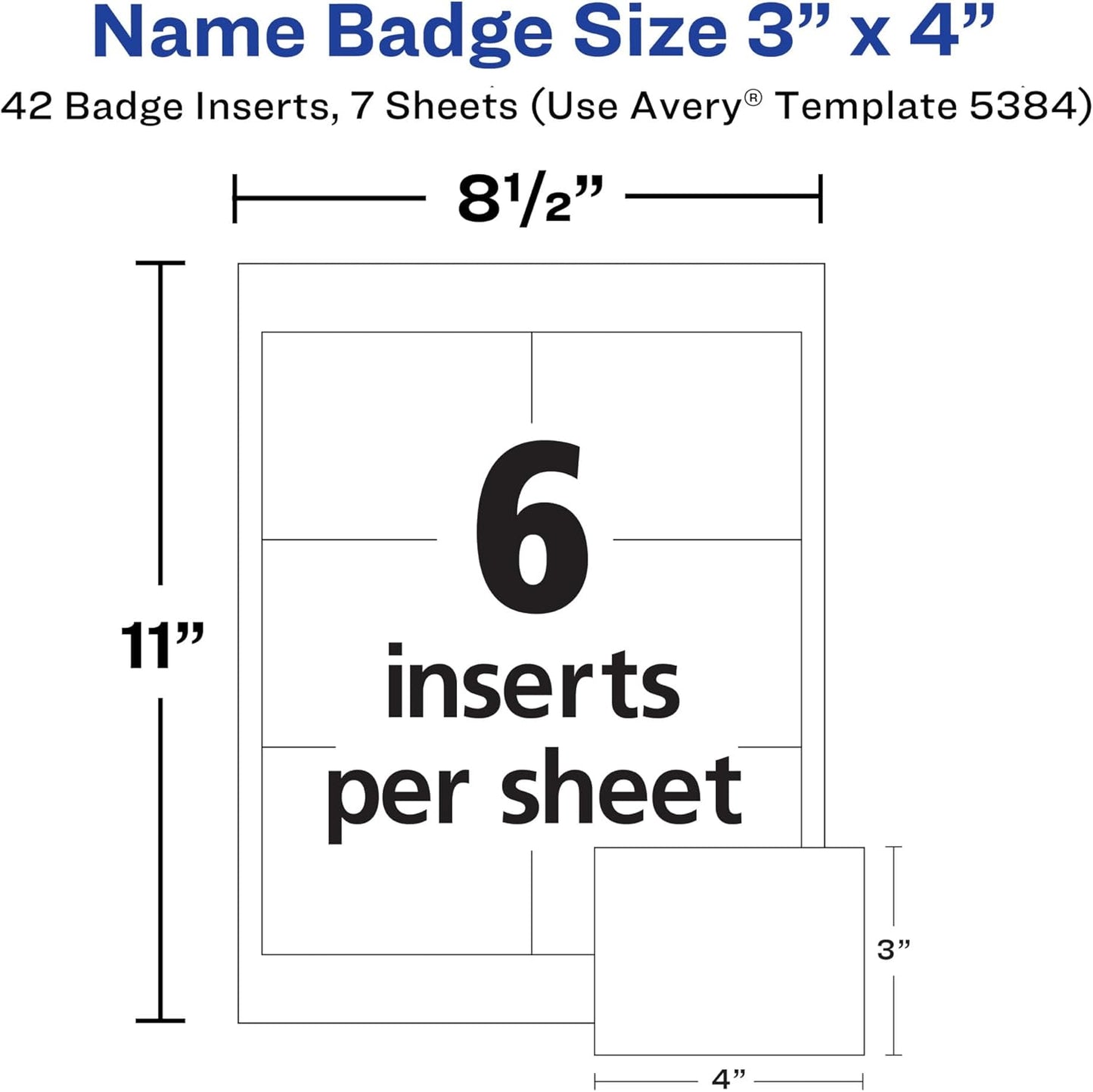 Avery Customizable Name Badges, Clip Style, 3" x 4", Clear Name Tag Holders, White Laser/Inkjet Printable Inserts, 100 Total (74541)