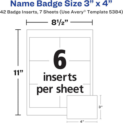 Avery Customizable Name Badges, Clip Style, 3" x 4", Clear Name Tag Holders, White Laser/Inkjet Printable Inserts, 100 Total (74541)