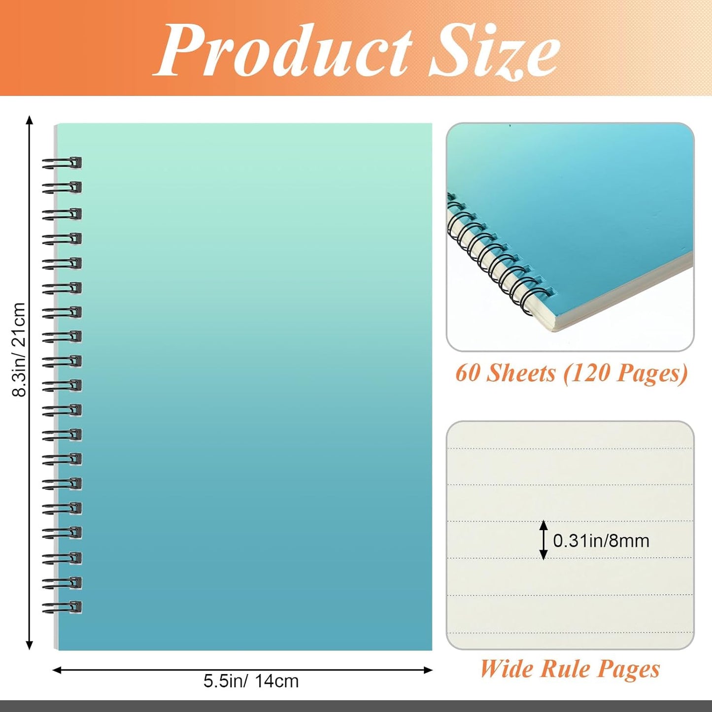 Leelosp 12 Pack Small Spiral Notebook Lined Spiral Journal College Ruled Notebook Wire Bound Kraft Cover, 120 Pages for Work (Multicolor,5.5 x 8.3 Inch)