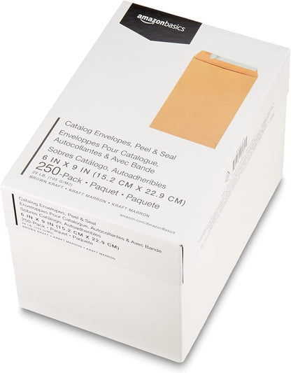 Amazon Basics Catalog Mailing Envelopes, Peel and Seal, 9" x 12", Brown Kraft, 100-Pack