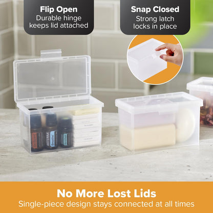 Bostitch Konnect Storage Containers with Lids, Office Organizer, Clear Plastic Box, Stackable for Index Cards, Labels, 1 Qt