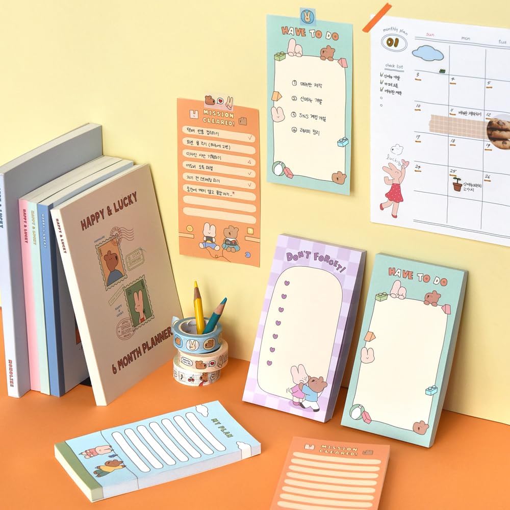 Monolike Memopad Memories design B SET - 4 Packs, 4 Different Designs, 100 Sheets Per Pad, Total 400 Sheets, Note pads, Writing pads, 3.15 x 4.17 Inches