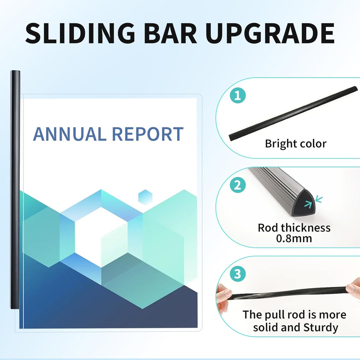 Binditek 12 Pack Clear Report Covers with Black Sliding Bars, 70 Sheet Capacity, 9mm Binding Bars, Letter Size, 5.5 Mil Thick, Black, for Students and Coworkers