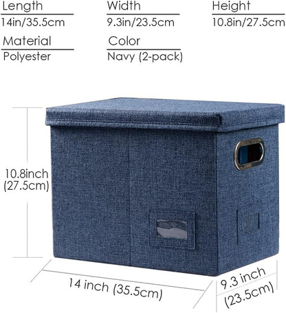 PRANDOM File Organizer Box - Collapsible Decorative Linen Filing Storage with Lids for Letter Size - Grey (14x9.3x10.8 inch)