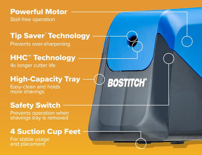Bostitch Office Battery Pencil Sharpener, 4X Longer Cutter Life, Tip Saver Technology, Black (BPS4-BLK)