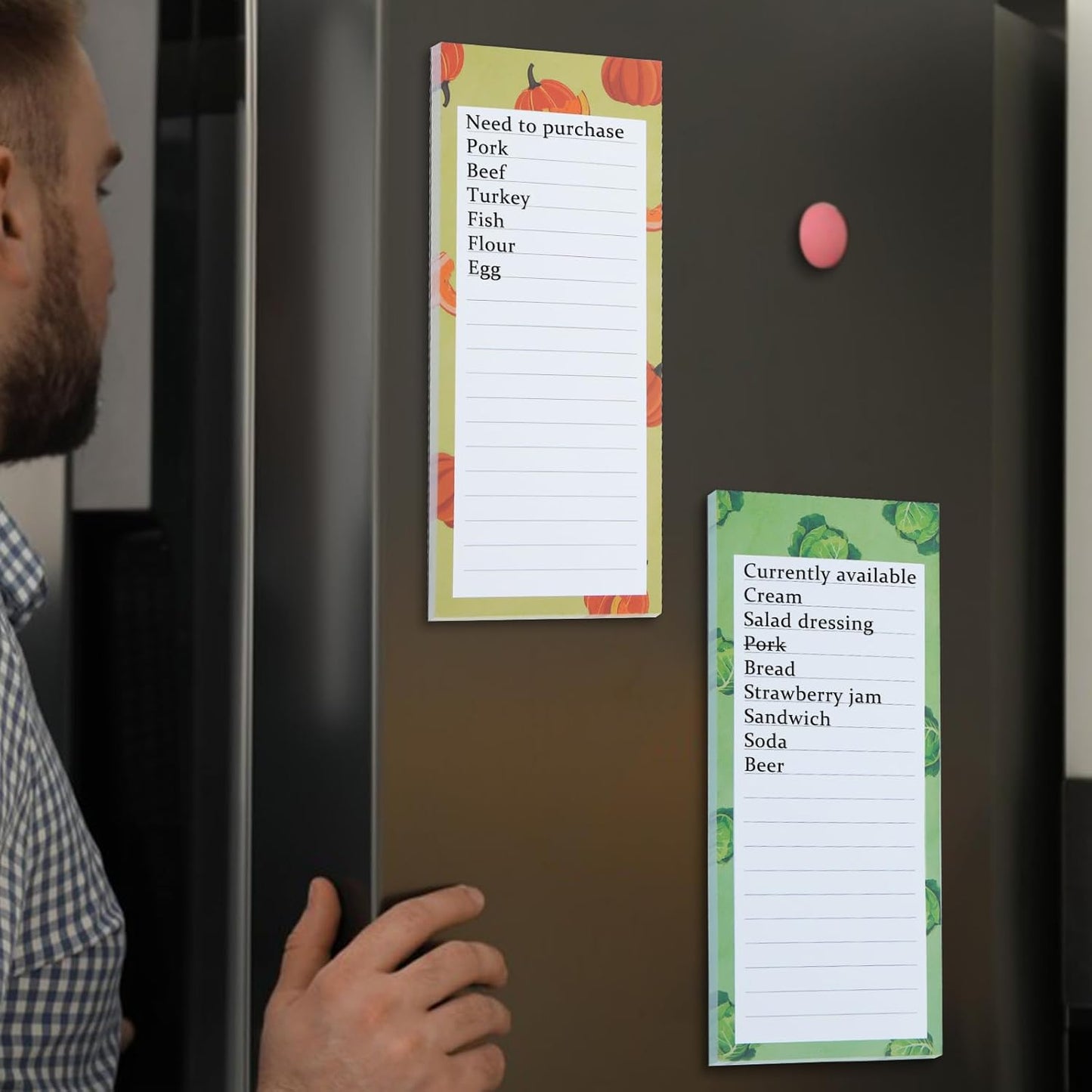 FLIPPED 4 Pack Magnetic Notepads for Refrigerator, Notepad Grocery List Large Magnet Pad for Fridge,Full Magnet Back Design Magnetic Memo Pads for Grocery List, Shopping List, to-Do List(200 Sheets)